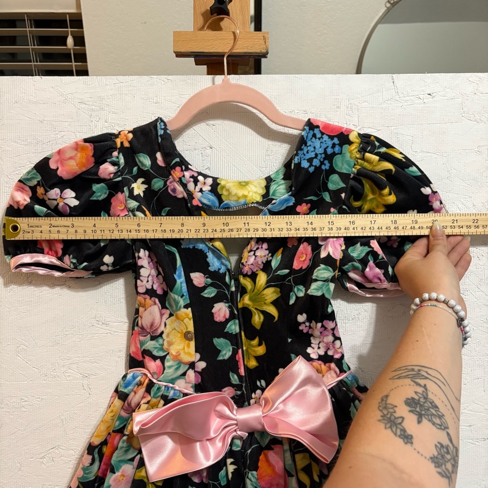 VTG Amy Byer Colorful Floral Puff Sleeve Fit and Flare Dress Velvet Sz 8 Girls - Picture 7 of 11
